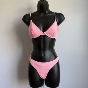 Maaji sz M Pink Reversible Bikini Set High Waist‎ Tie Back Swimwear